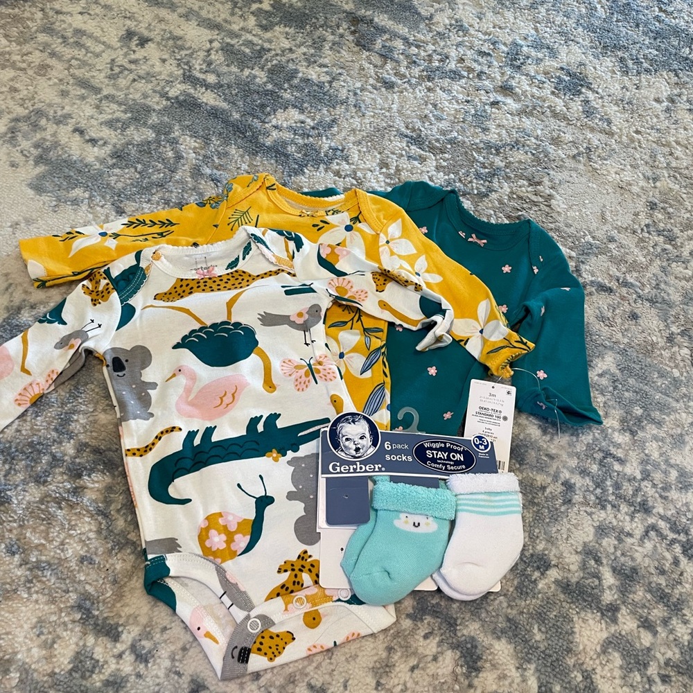 Carter's Baby Bodysuit Set - Teal and Yellow 3 months
